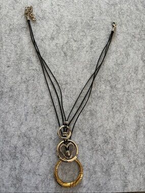 Brighton Black Multi-Strand Cord Necklace with Gold & Silver Rings